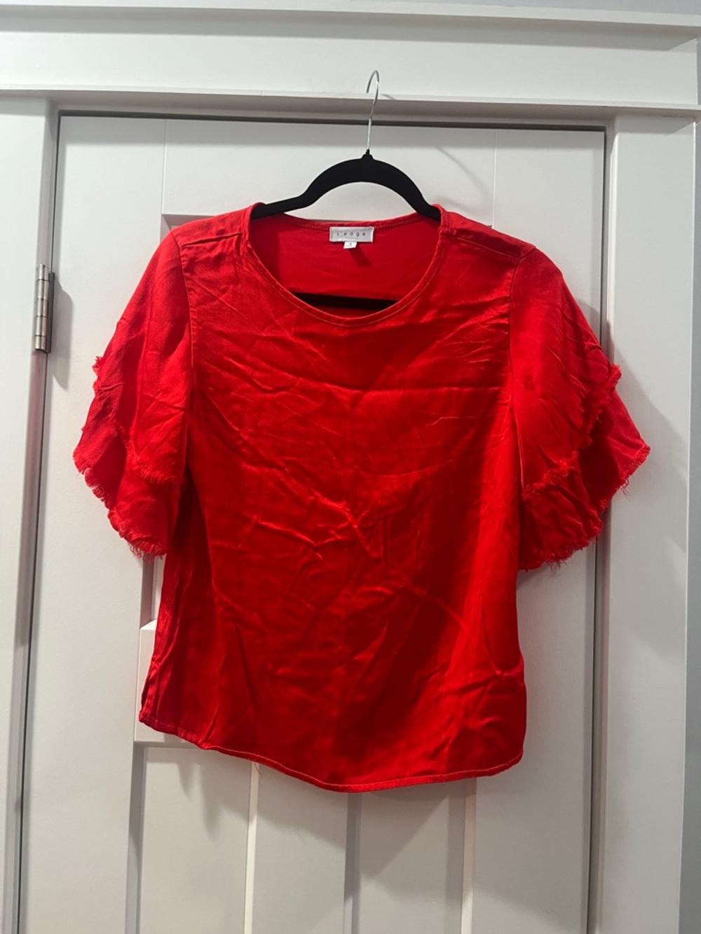 s'edge Red Blouse Top Raw Sleeves Small EUC